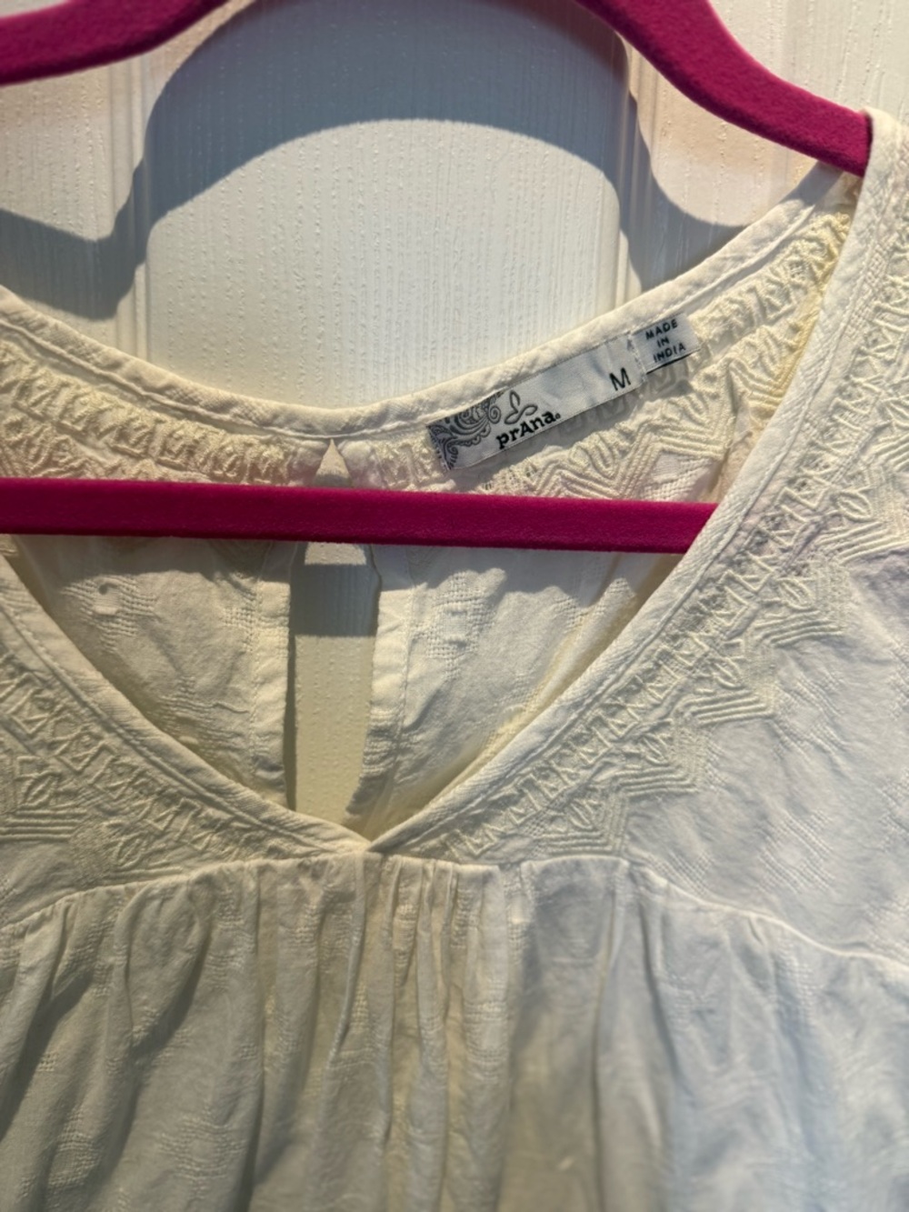 Prana Women's White Ivory Embroidered 100% Organic Cotton Blossom Blouse M - Picture 2 of 5